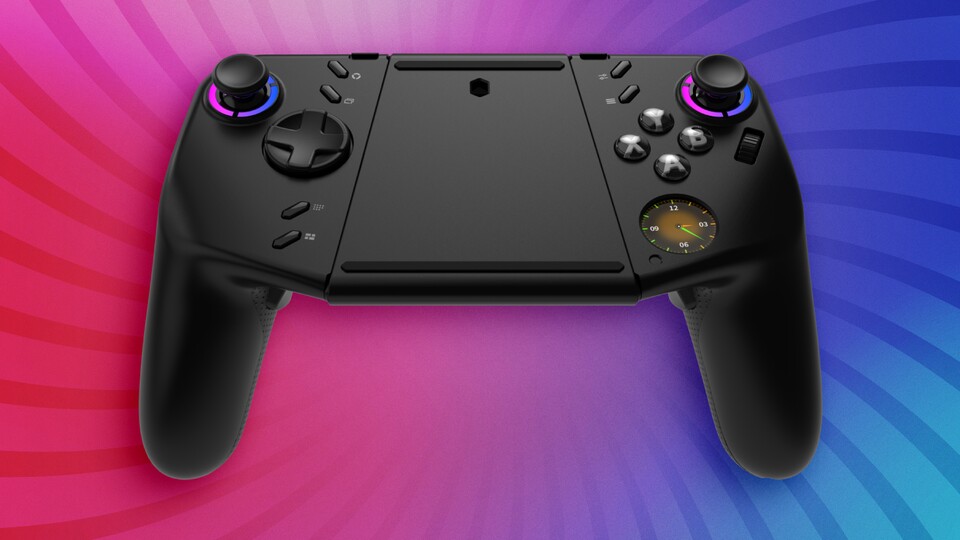 Das Verbindungsstück für die beiden Controller ist gleichzeitig die Basisplatte für die Vertikal-Maus. Hier seht ihr die Öffnung für den optischen Sensor und die Gleitpads. (Bildquelle: Lenovo)