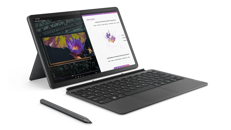 Wer braucht schon ein Convertible-Notebook? Nicht nur der Stift liegt dem Lenovo Tab P11 Pro bei, sondern auch gleich die passende Tastatur!