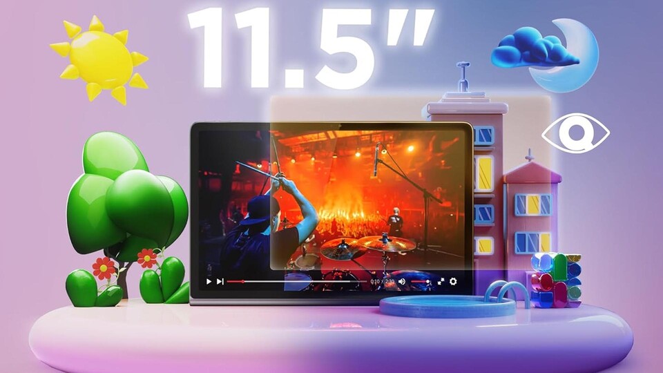 Mit dem gestochen scharfen 11,5 Zoll 2K-Display des Lenovo Tab Plus genießt ihr Filme und Serien überall in bester Qualität.
