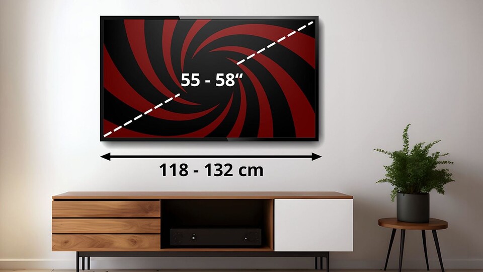 Hier seht ihr die Maße, wie viel Platz ein TV an eurer Wand einnehmen wird.