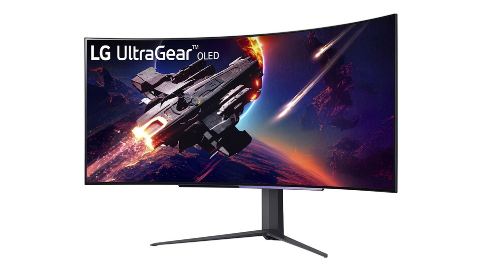Der 45 Zoll (21:9) OLED-Monitor von LG. Der Hersteller präsentierte das Flaggschiff auf der CES 2023.
