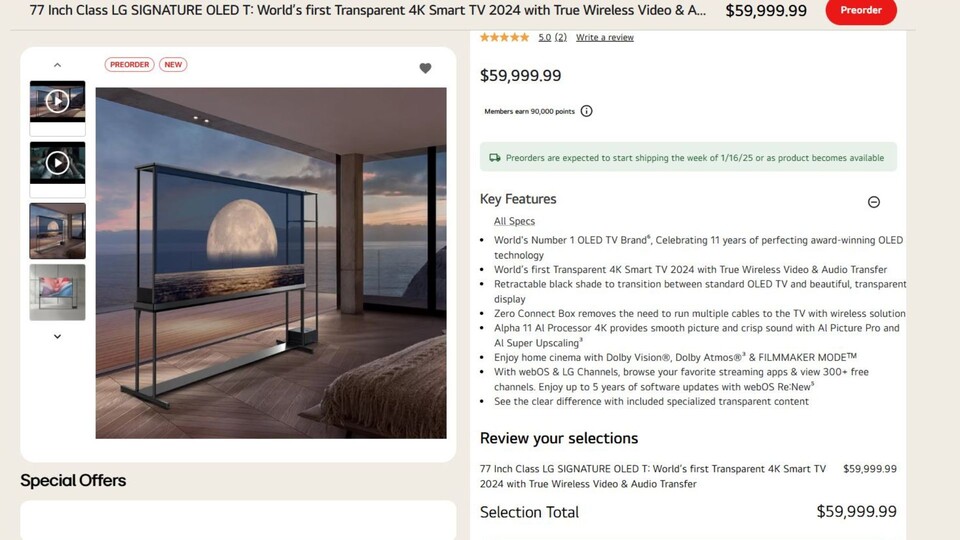 Bestellen kann also jeder, doch leisten werden ihn sich vermutlich nur die wenigsten können. (Bild: LG)