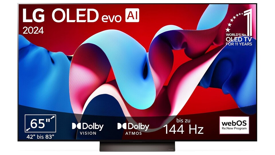 65 Zoll, HDR und bis zu 144Hz: Mit dem LG OLED C4 werdet ihr viele Jahre TV-Genuss auf höchstem Niveau erleben!