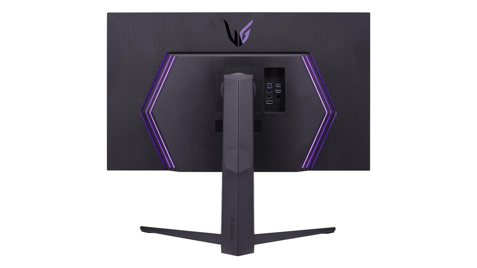 Neben den leicht zu erreichenden Anschlüssen erwartet euch auf der Rückseite des LG UltraGear Gaming-Monitors zusätzlich eine schicke Hexagon-Beleuchtung!
