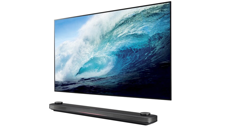 Flach und nur ein Kabel (das man wegen des weißen Hintergrunds nicht sieht): So sieht mein Traum-TV aus! (Bildquelle: LG)