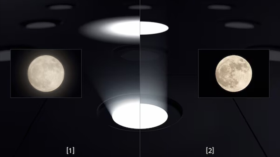 Links: Licht strahlt über und blutet aus, rechts: Kein Ausbluten sorgt für ein knackigeres Bild. (Bild: Sony)