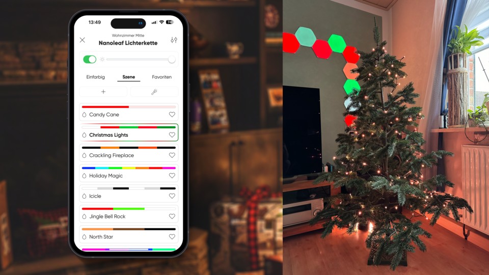 The pre-made scenes from the cloud tab offer many cool ways to use the fairy lights for Christmas.
