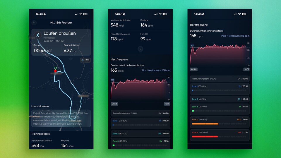 Der Ring gibt eine Gesamtdistanz von 6,37 Kilometern an, obwohl die Strecke rund 7,5 Kilometer lang ist. Leider lässt sich die korrigierte Distanz nicht speichern.