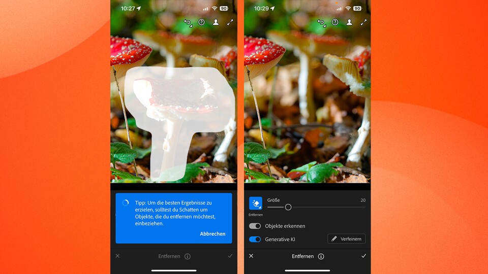 Das »Generative Entfernen« in Adobe Lightroom liefert ebenfalls sehr gute Ergebnisse. Die Handhabung ist jedoch nicht ganz so gut wie bei TouchRetouch.