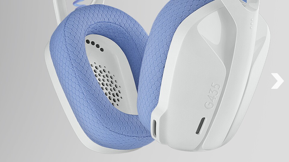 Mehr Quassel-Komfort geht nicht: Das Logitech G435 setzt auf ein integriertes Dual-Mikrofon-System, das ohne sichtbaren Mikrofonarm auskommt.