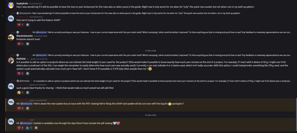 Auf dem Discord-Server herrscht regelmäßiger Austausch ohne zugespammt zu werden. Bei Bugs sind die Entwickler meist schnell zur Stelle.
