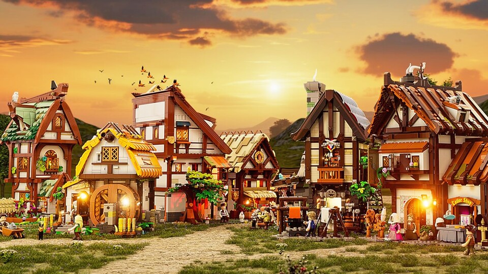 Wie ein idyllisches Dorf bei Abendlicht: Die Mittelalter-Sets von Lumibricks leuchten wie bei Fackelschein. (Bildquelle: Lumibricks)
