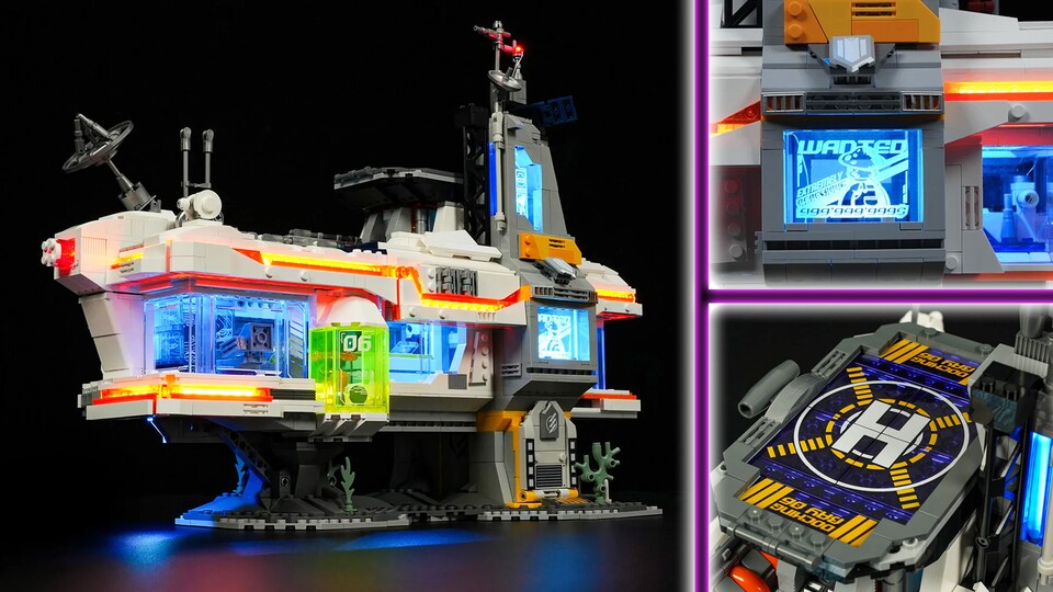 Der Kopfgeldjäger-Hub ist mit Lichtern vollgepackt. In Kombination mit den bedruckten Steinen sind Lumibricks Sets immer ein absoluter Augenschmaus.