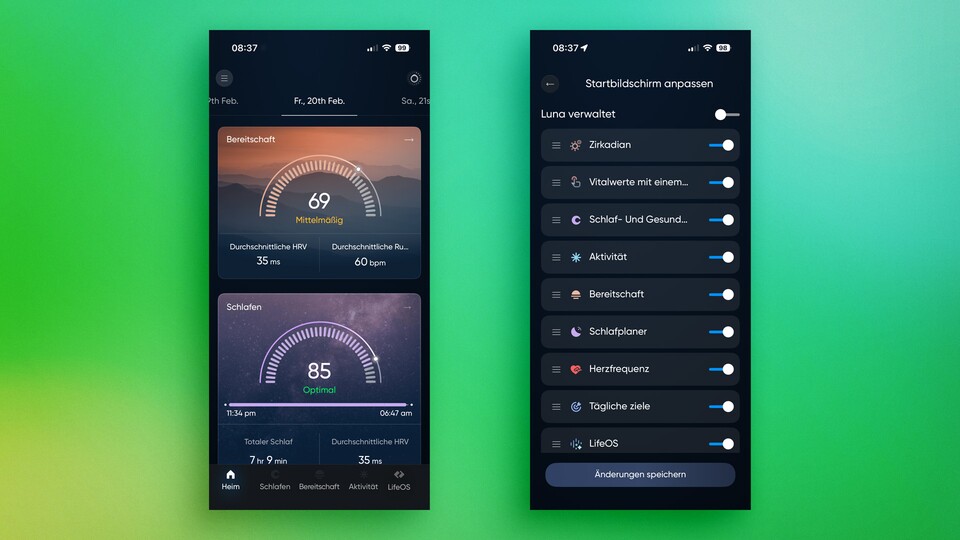 In den Einstellungen kann ich sogar bestimmen, welche Daten vollständig ein- und ausgeblendet werden sollen.