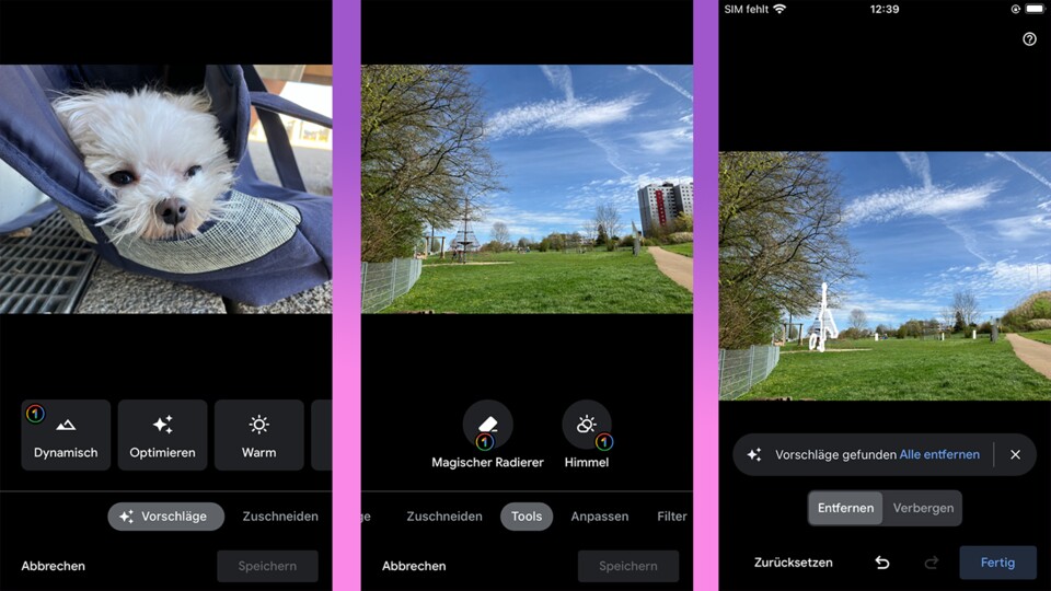 In der Google Fotos-App für iOS sind schon einige Funktionen, wie der »Magische Radiergummi«, verfügbar.