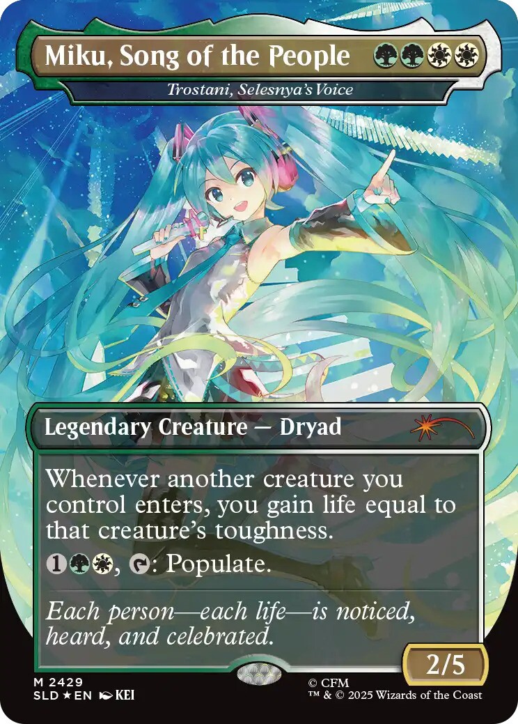 Die Display Commander Card des neuen Hatsune-Miku-Decks. Bildquelle: Wizards of the Coast.
