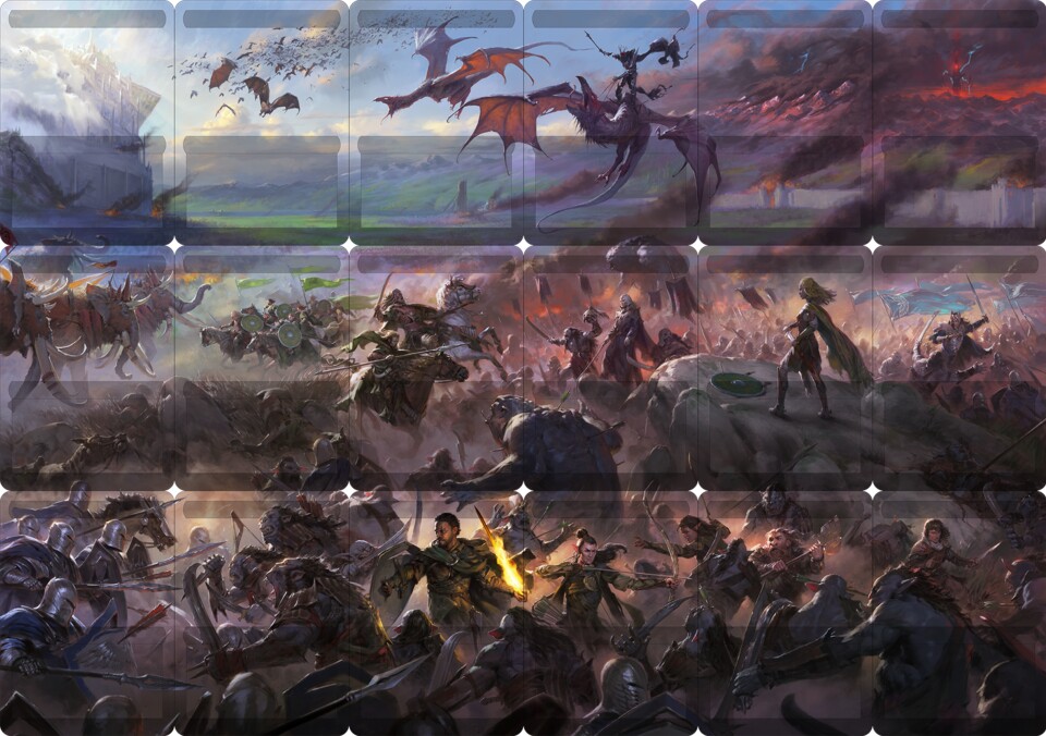 Derartige Szenenbilder bestehen aus mehreren Karten und wurden von historischen Schlachtgemälden inspiriert.