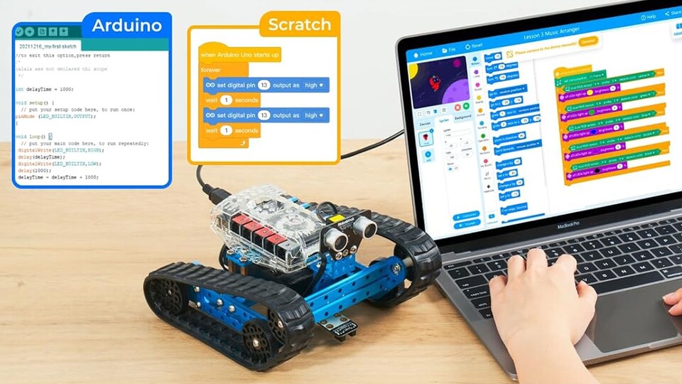 Fertig zusammengebaut geht es an den Rechner und in klassischer Mindstorms-Manier wird hier das Programmieren nahegebracht.