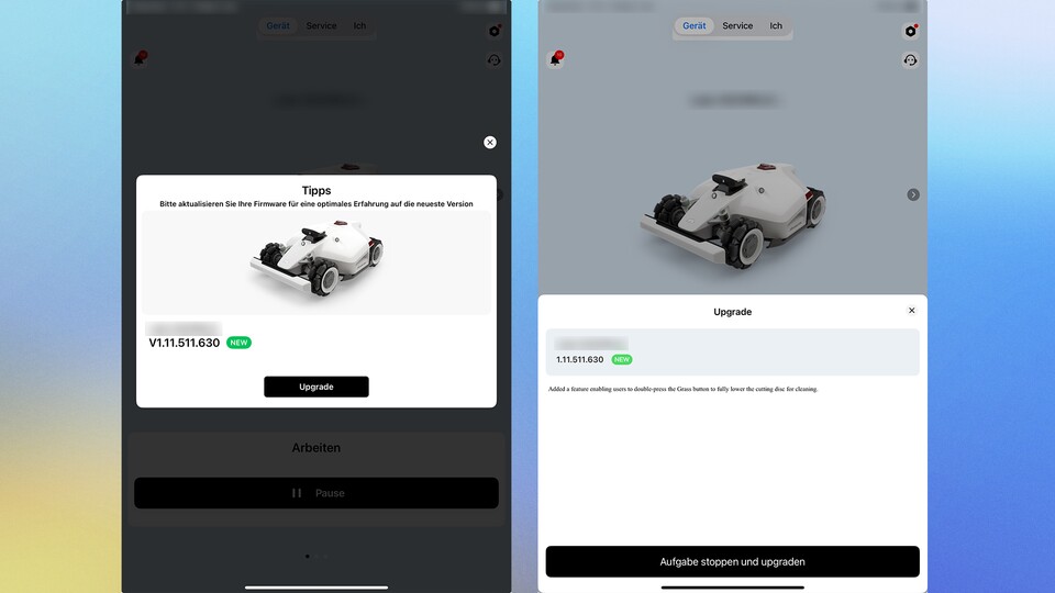 Beispiel für ein nützliches Update: Dieses bringt die Option, die Mähteller leichter reinigen zu können durch schnelles Absenken per Knopfdruck. (Bild: GameStar Tech)
