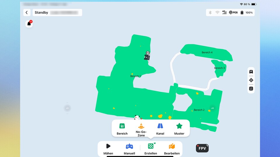 Man sollte genügend Sperrzonen (im Bild Orange) anlegen, um Pflanzen oder auch Gegenstände zu schonen. (Bild: GameStar Tech)