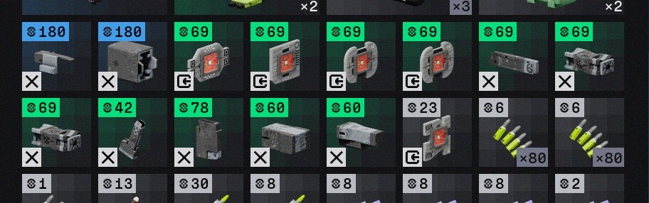 Die meisten Waffenaufsätze sehen aus wie ein Mix aus alten Atari-Modulen und Baumarkt-Verpackungen.