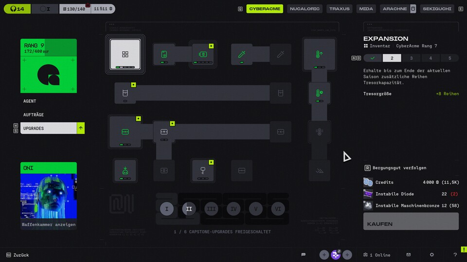 Nach wahrscheinlich zig Iterationen ist das der hübscheste Upgrade-Bildschirm, den Marathon hinbekommt. Und wir reden hier von den Erfindern des Master Chiefs.