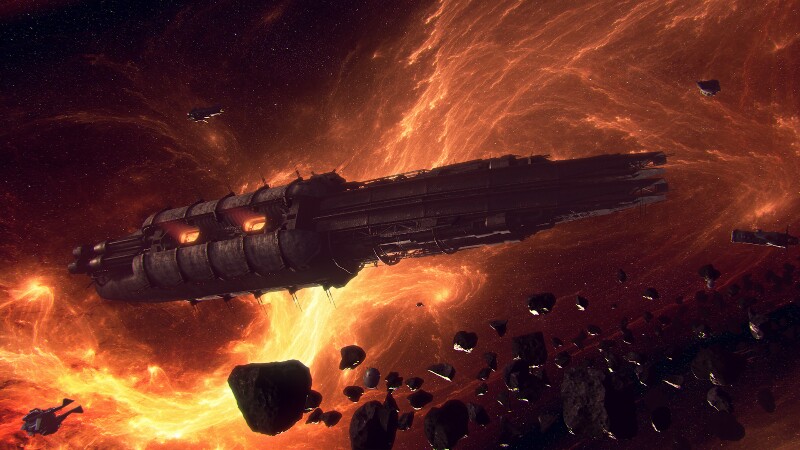 Das neue Kolonieschiff schwebt düster-majestätisch durch den luftleeren Raum.