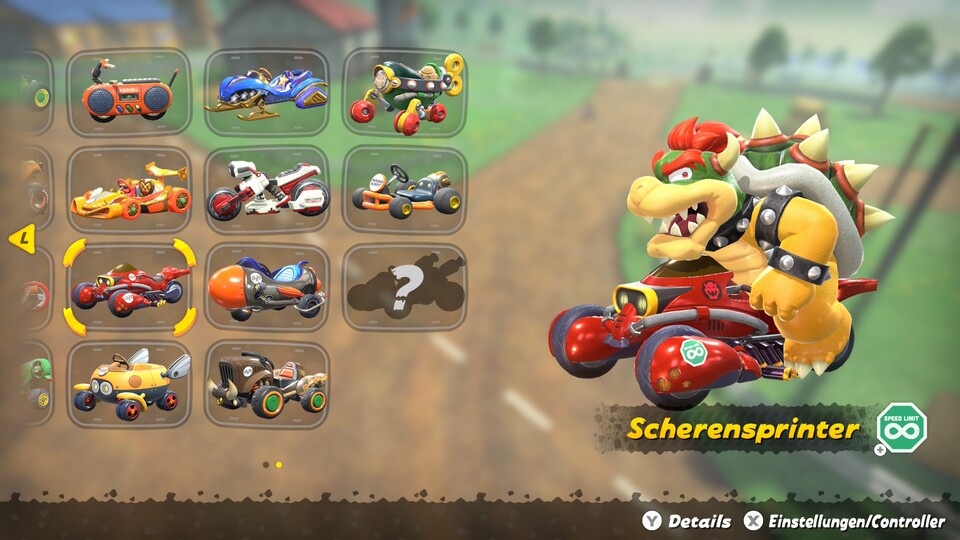 Bowser mit Scherensprinter ist kaum noch einzuholen, wenn er mal an der Spitze fährt.