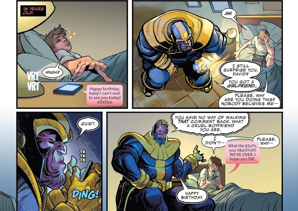 Hat Thanos schon mal eine eurer Beziehungen runiniert? Bildquelle: Marvel Comics.