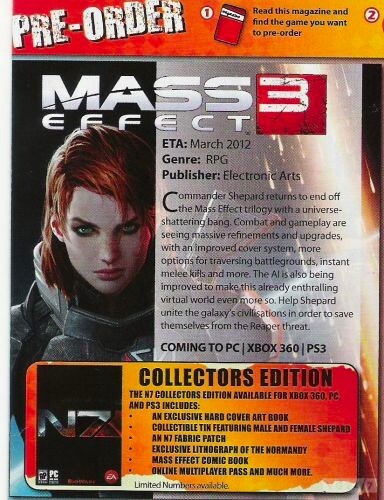 Die Anzeige verspricht einen Online Multiplayer Pass für Mass Effect 3.