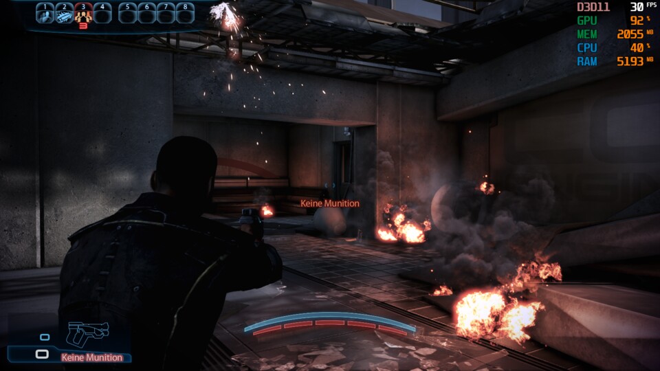 Trotz Effektgewitter stemmt unsere Kartoffel Mass Effect 3 in dieser Szene locker mit mehr als cineastischen 30 FPS.
