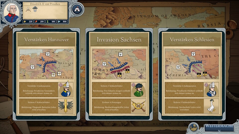 Zu Beginn eines Aktes müsst ihr entscheiden, in welche Region ihr eure Truppen schickt.