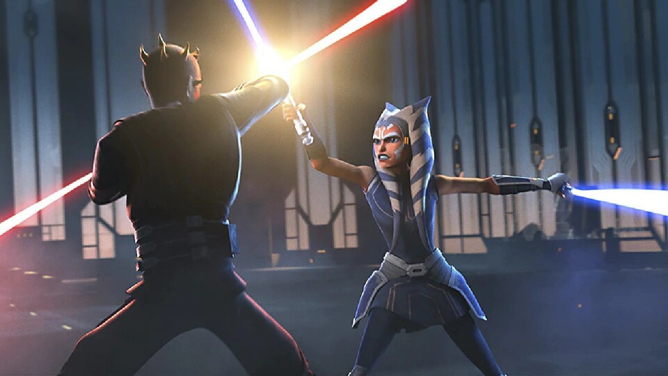 Ahsoka Tano stellt Maul im Staffelfinale von The Clone Wars Season 7 auf Mandalore zum Duell. Bild: LucasfilmDisney.