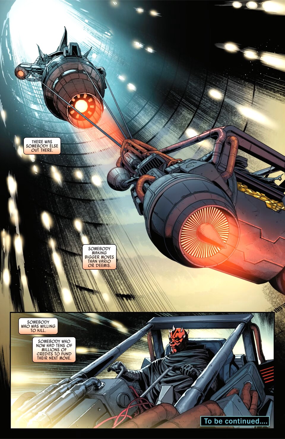 Mauls Podracer aus dem neuen Star-Wars-Comic in Aktion. Bildquelle: Marvel, Shadow of Maul #4, Benjamin Percy + Madibek Musbekov.