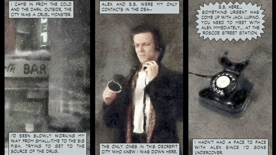 Max Payne erzählt seine Geschichte in vielen, düsteren Comic-Panels.
