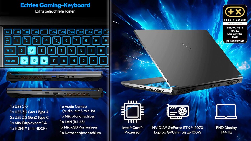 Alles, was man zum Gaming braucht: Der ERAZER Deputy P60 liefert dank RTX 4070 GPU ganze 144 Hz beim Zocken.