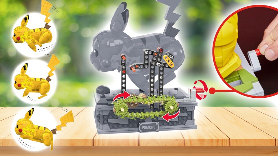 Ein ausgeklügelter Mechanismus bringt euer Pikachu zum Laufen. Es sieht einfach nur knuffig aus!