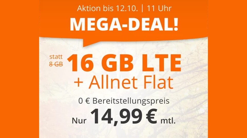 Sichert euch 16 GB Datenvolumen für 14,99 Euromtl. bei Sim.de.