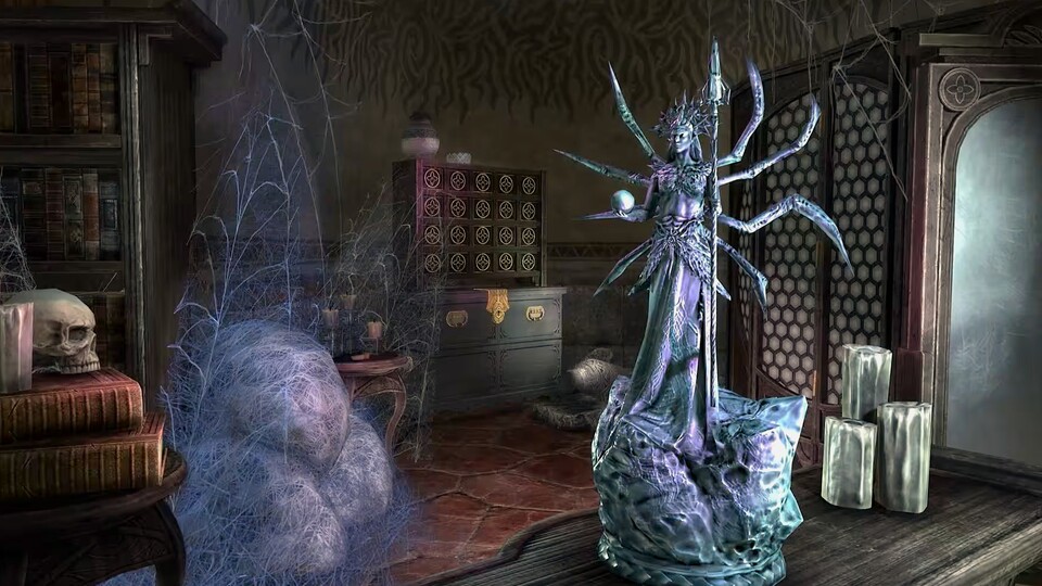 Mephala wird oft als Spinnenwesen dargestellt - hier als Statue in Elder Scrolls online.