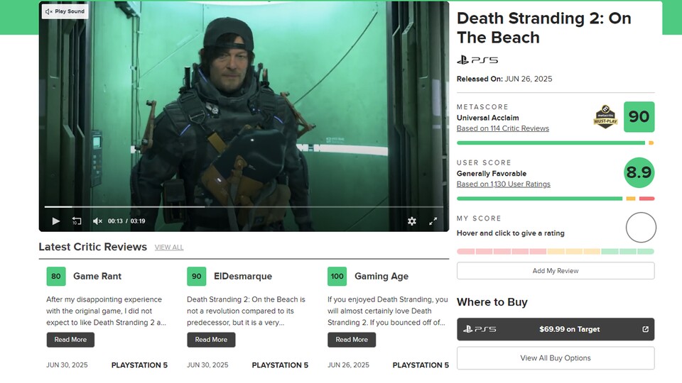 Der Metascore setzt sich aus Wertungen verschiedener Kritiker zusammen.