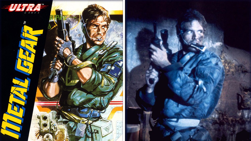 Das Cover zum ersten Spiel Metal Gear im Vergleich zum ersten Terminator-Film. Die Ähnlichkeit von Snake und Kyle Reese ist verblüffend.