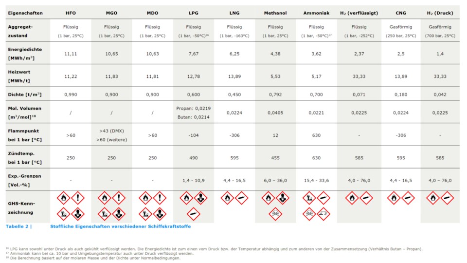 Eine Übersicht über alle infrage kommenden Treibstoffe für die Schifffahrt. Quelle: Deutsches Maritimes Zentrum e. V.
