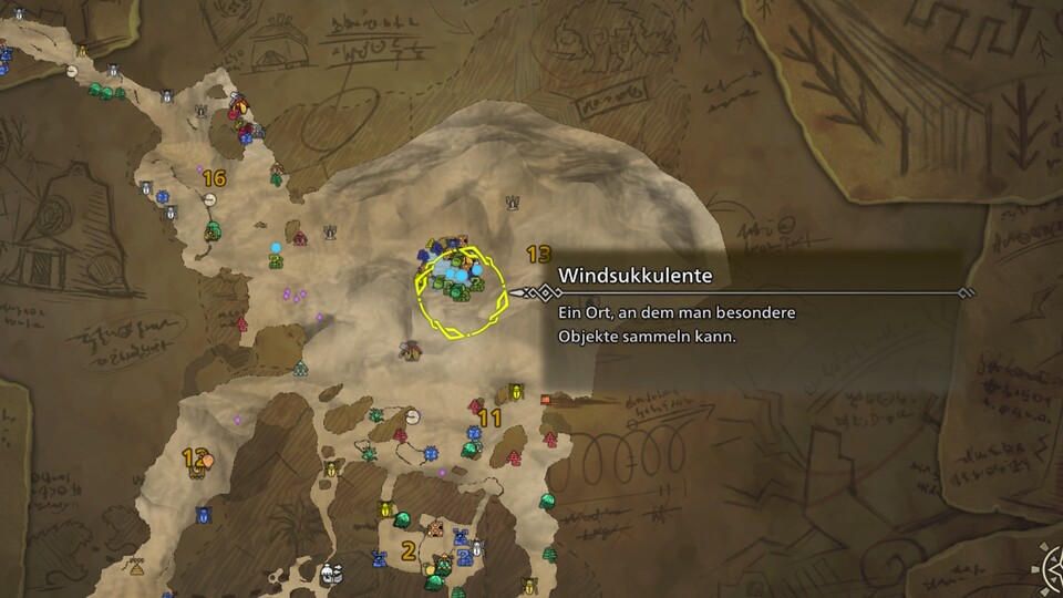 Dank des Filters und der Wegpunkt-Funktion auf der Map gelangt ihr schnell zu den Windsukkulenten in der Windebene.