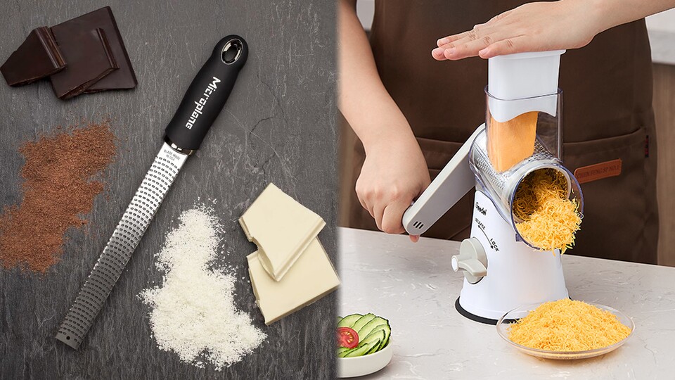 Wer geschickt ist, kann mit dem Microplane hervorragende Ergebnisse von Schokolade bis Zitronenabrieb erreichen – mit einer Trommelreibe gehen große Mengen deutlich einfacher.