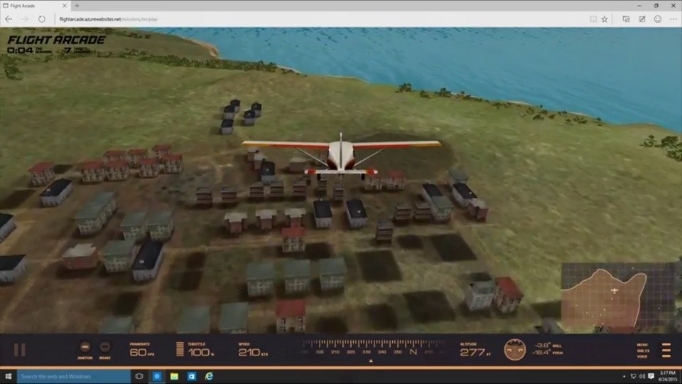 Microsoft Edge und die Demo Flight Arcade, die auf Webstandards basiert.
