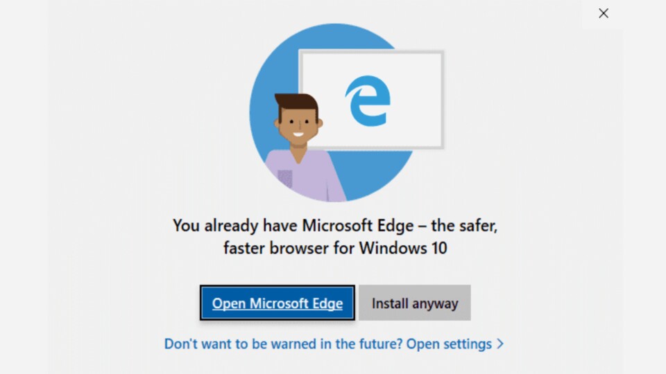 Per PopUp versuchte Microsoft, Nutzer von Windows 10 davon zu überzeugen, statt Google Chrome und Mozilla Firefox doch lieber den Edge-Browser zu nutzen. (Bildquelle: Ghacks.net)