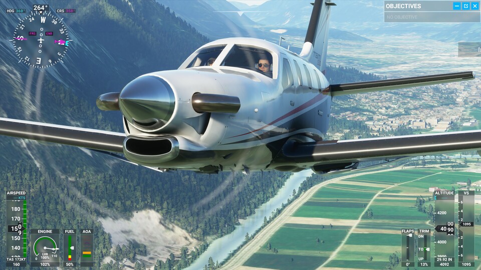 Flugzeuge lassen sich im Microsoft Flight Simulator auch aus der Außenansicht steuern.