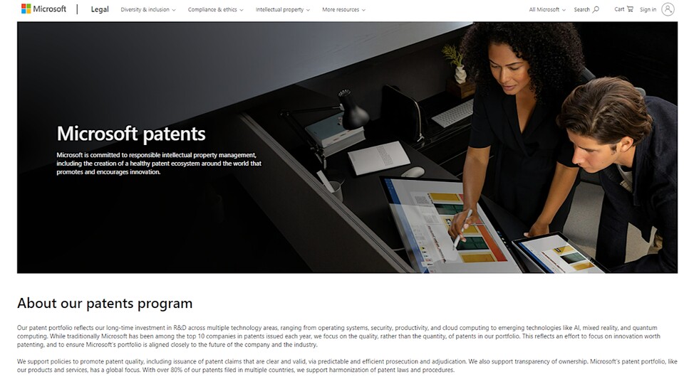Wer möchte, kann sich auf einer eigens dafür eingerichteten Website bei Microsoft über die Patente des Unternehmens informieren.