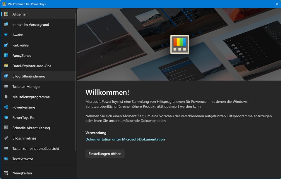 Die Power Toys werden in einer übersichtlichen App gebündelt, in der ihr zahlreiche Einstellungen für jedes Tool einzeln vornehmen könnt.