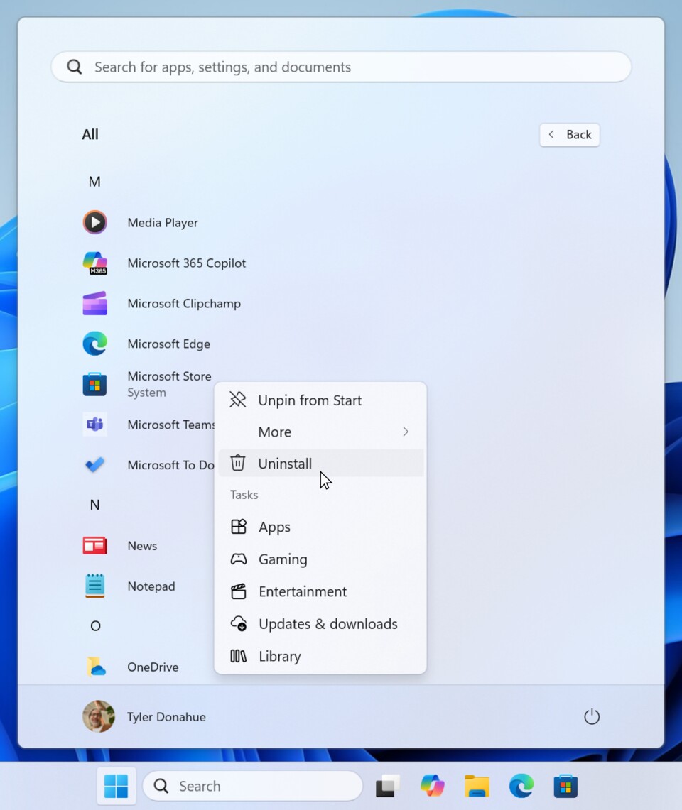 Der Microsoft Store lässt sich über das Startmenü entfernen. (Bildquelle: Microsoft)
